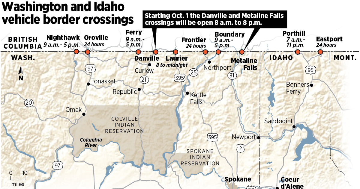 Idaho Canada Border Map Hours To Be Curtailed At Danville, Metaline Falls Border Crossings | The  Spokesman-Review
