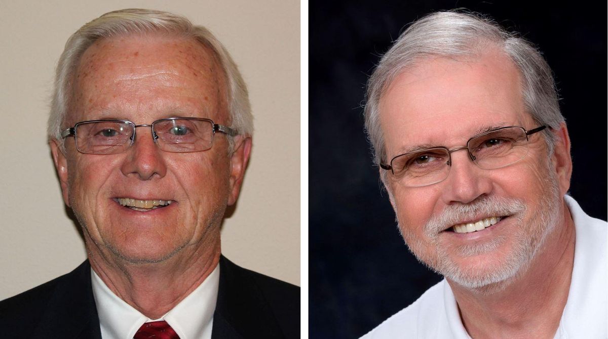 Incumbent Bob Olson, left, faces John Hatcher in the race for a Mead School Board seat in the November 2019 election. (Jonathan Brunt / The Spokesman-Review)