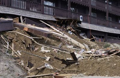 
Mudslides Wednesday severely damaged this condominium complex at Schweitzer Mountain.
 (J. Bart Rayniak / / The Spokesman-Review)