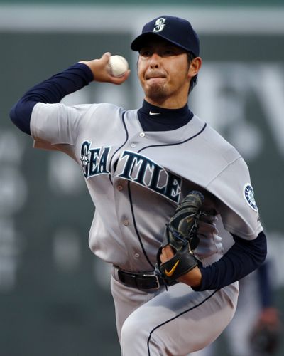 Seattle starting pitcher Hisashi Iwakuma struck out four Red Sox in 5 2/3 innings Wednesday. (Associated Press)