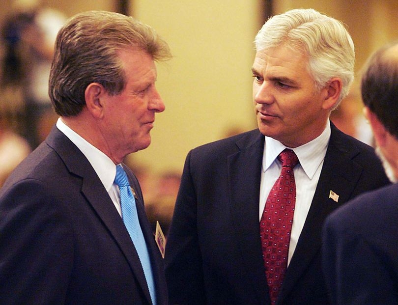 Republican Gov. Butch Otter, left, and Democrat Keith Allred attend a luncheon in September.  (Shawn Raecke)