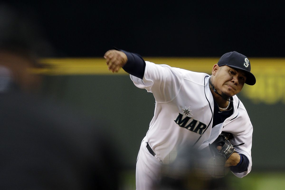 Seattle starter Felix Hernandez allowed one earned run over eight innings, striking out seven Angels. (Associated Press)