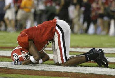 
Georgia's Sean Bailey reacts after the final play of Tennessee's upset victory in Athens, Ga.
 (Associated Press / The Spokesman-Review)