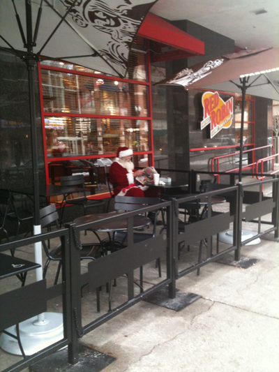 Santa taking a break outside the downtown Starbucks on Dec. 3, 2010 (Pia Hallenberg)