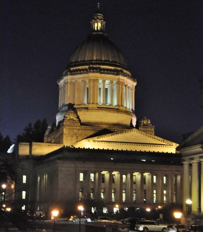 OLYMPIA -- The dome above the Legislative Building at the Washington Capitol, just after sunset on Jan. 11, 2017. (Jim Camden/The Spokesman-Review)