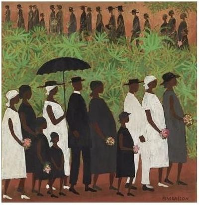 “Funeral Procession” is the name of a painting by Ellis Wilson on display as part of the Aaron Douglas Collection at the Amistad Research Center at Tulane University in New Orleans, La.  (Wikimedia Commons)