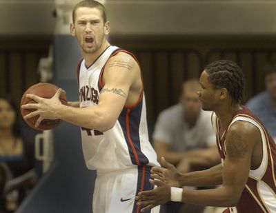 Gonzaga center Josh Heytvelt lets out a scream after controlling a defensive rebound late in the game against Santa Clara Sunday March 9, 2008.  The Zags won the game to advance to the championship game Monday.  CHRISTOPHER ANDERSON The Spokesman-Review (Christopher Anderson / The Spokesman-Review)