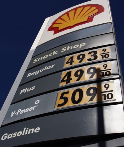 Gasoline prices at a Shell station in the Wilshire district of Los Angeles topped $5 a gallon in March. (Associated Press)