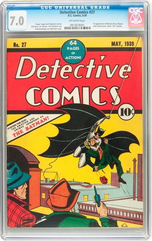 In this photo released by Heritage House Auctions, a copy of "Detective Comics #27" with the first appearance of Batman is shown. Originally purchased by a 13-year old Robert Irwin in 1939 for 10 cents, the comic was sold to an anonymous collector for $492,937 on Thursday, Nov. 18, 2010, by Heritage Auctions in Dallas. (Heritage Auctions)