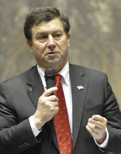 OLYMPIA -- Sen. Mark Schoesler, R-Ritzville, makes a point during a Senate floor debate last February. (Jim Camden/The Spokesman-Review)