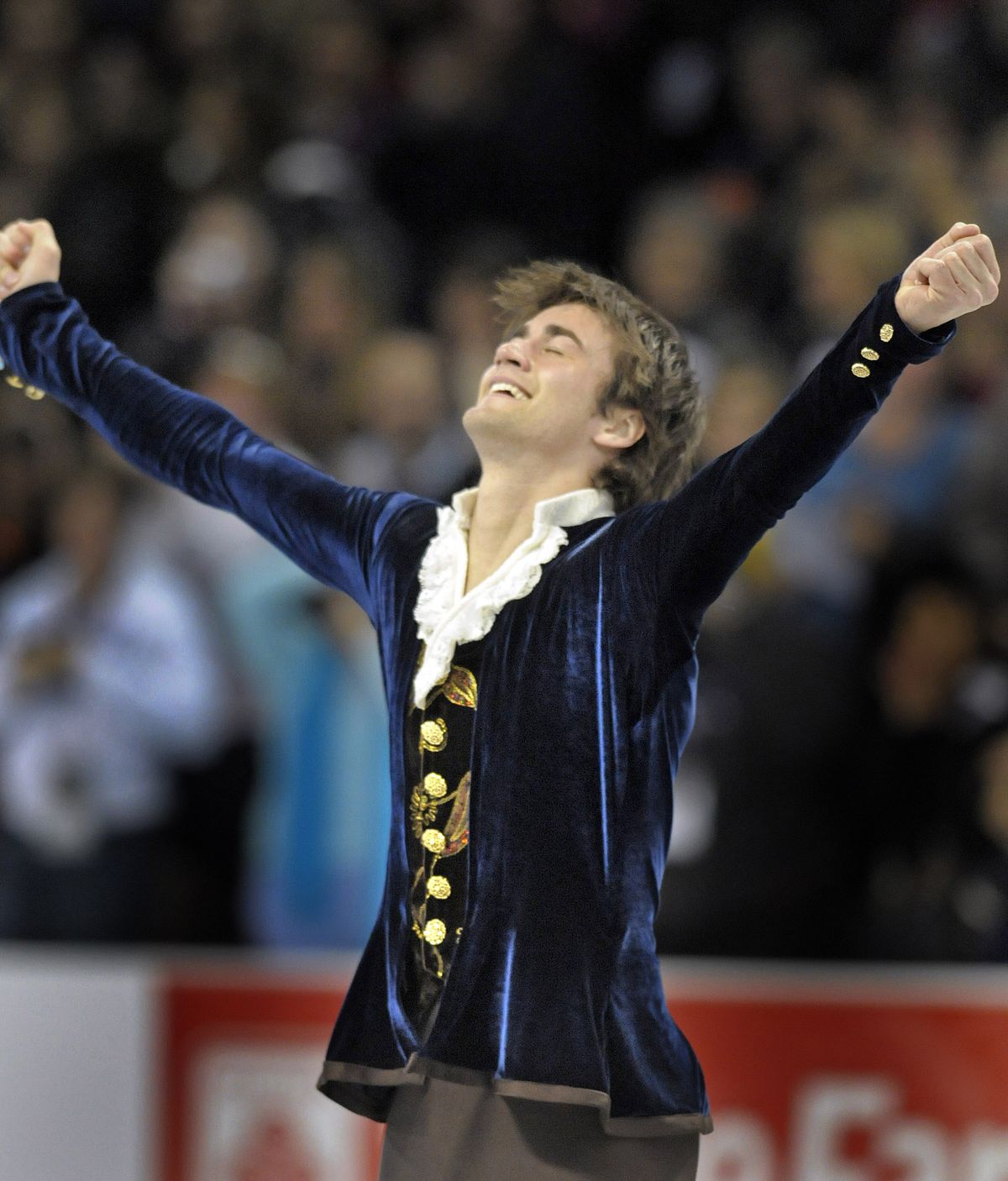 Ryan Bradley finishes his free skate program with a flair of emotion Sunday, Jan. 17, 2010, at the U.S. Figure Skating Championship in the Spokane Arena. (Christopher Anderson / The Spokesman-Review)