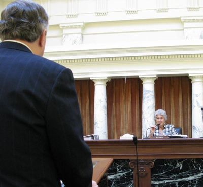 JFAC Co-Chair Maxine Bell questions University of Idaho President Duane Nellis on Monday. She asked whether the UI could tap its reserves; Nellis said they've 