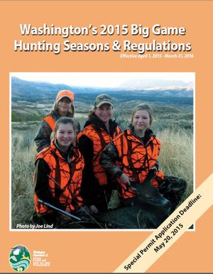 The cover of Washington's 2015 hunting regulations pamphlet features a photo of the female hunters in a Washington family.