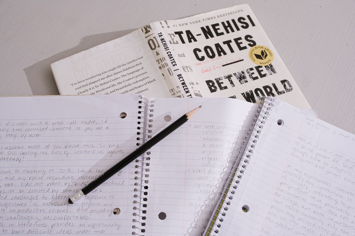 The handwritten notes Wood jotted explaining why she wanted to teach Ta-Nehisi Coates’s “Between the World and Me” again.    (Will Crooks/For The Washington Post)