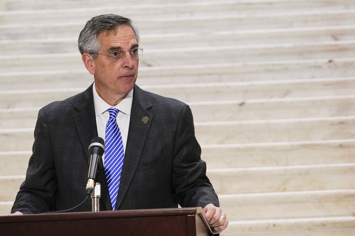 Georgia Secretary of State Brad Raffensperger speaks during a news conference on Friday, Nov. 20, 2020, in Atlanta. Georgia’s top elections official said he will certify that Joe Biden won the state