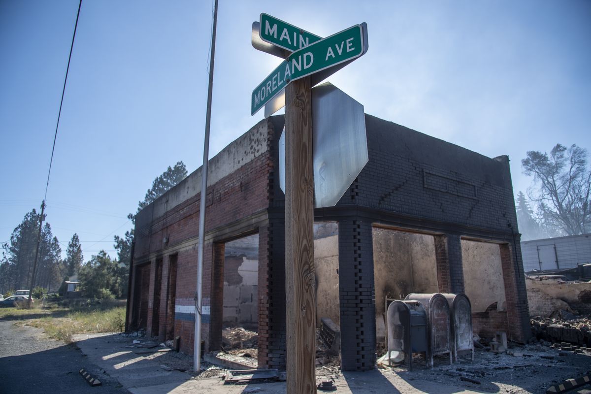 The town of Malden, Wash., once thrived when it was on the Milwaukee Road rail line until the railroad went out of business in the late 1970s. It was destroyed by wildfire Sept. 8, 2020.  (Jesse Tinsley/The Spokesman-Review)
