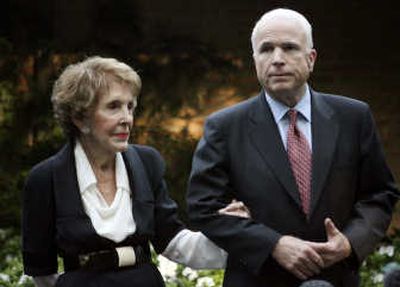 
Sen. John McCain, R-Ariz., appears with Nancy Reagan   in Bel Air, Calif., on Tuesday. Associated Press
 (Associated Press / The Spokesman-Review)