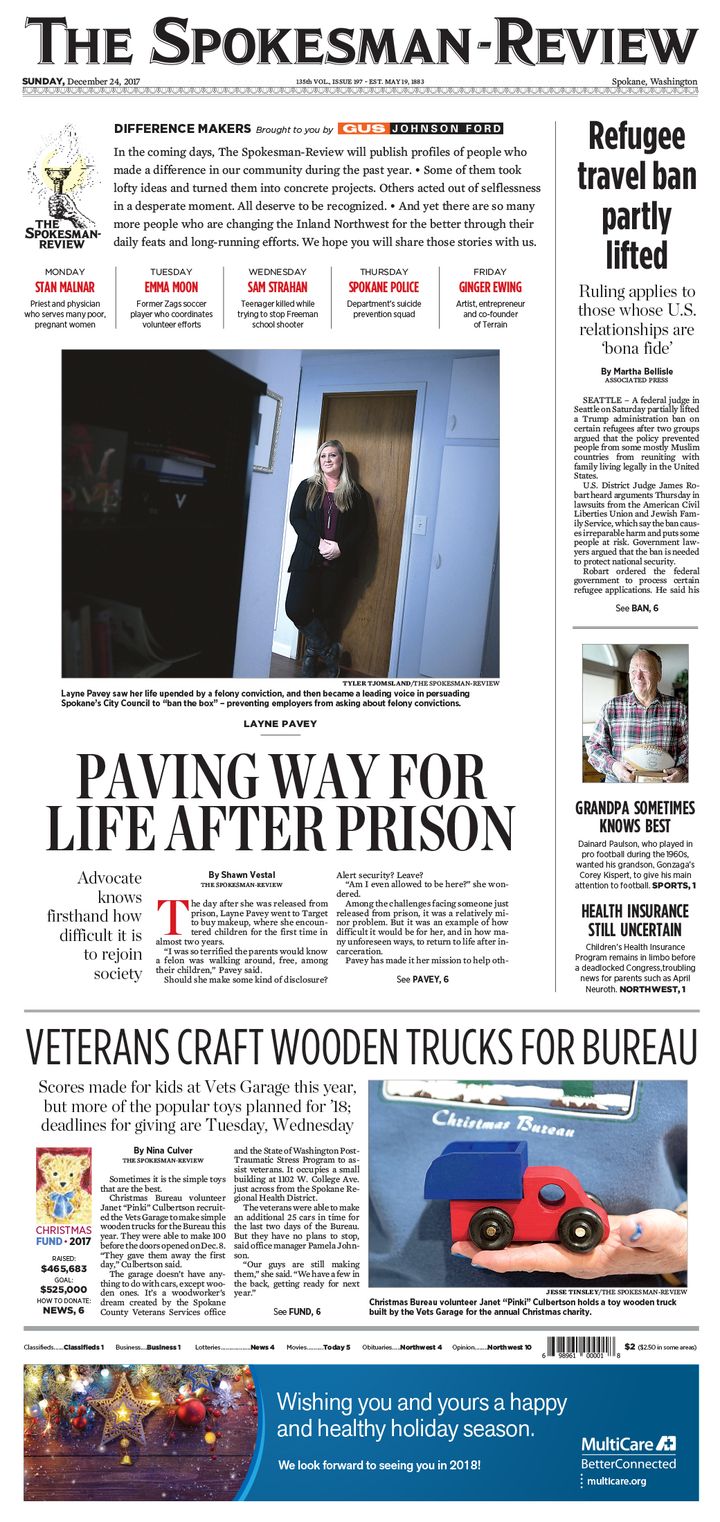 Front Page for Dec. 25, 2017 The SpokesmanReview