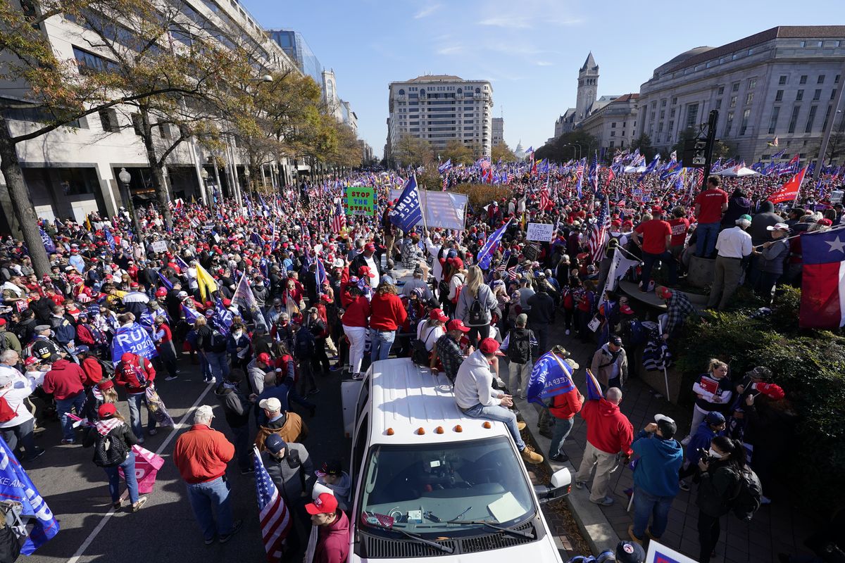 Supporters of President Donald Trump rally Saturday at Freedom Plaza in Washington. (Julio Cortez)