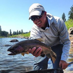 Sean Visintainer of Silver Bow Fly Shop in Spokane Valley holds a native redband trout caught while fly fishing in the Spokane River. (courtesy)