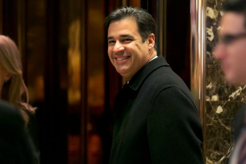 Rep. Raul Labrador, R-Idaho, was all smiles when he arrived at Trump Tower, in New York, Monday, Dec. 12, 2016. At the time, he was being considered for a post in the Trump administration. (AP Photo/Richard Drew)
