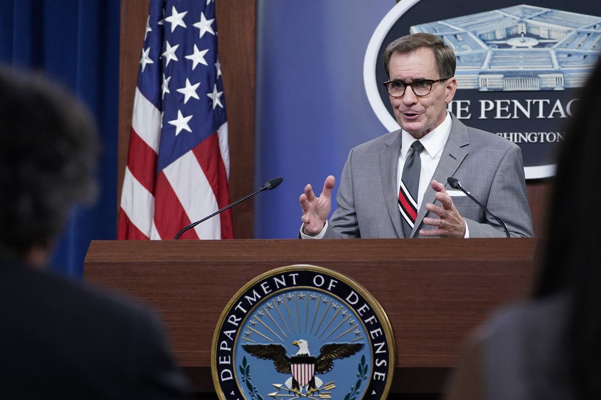 Pentagon spokesman John Kirby speaks during a briefing at the Pentagon in Washington, Monday, Aug. 9, 2021.  (Susan Walsh)