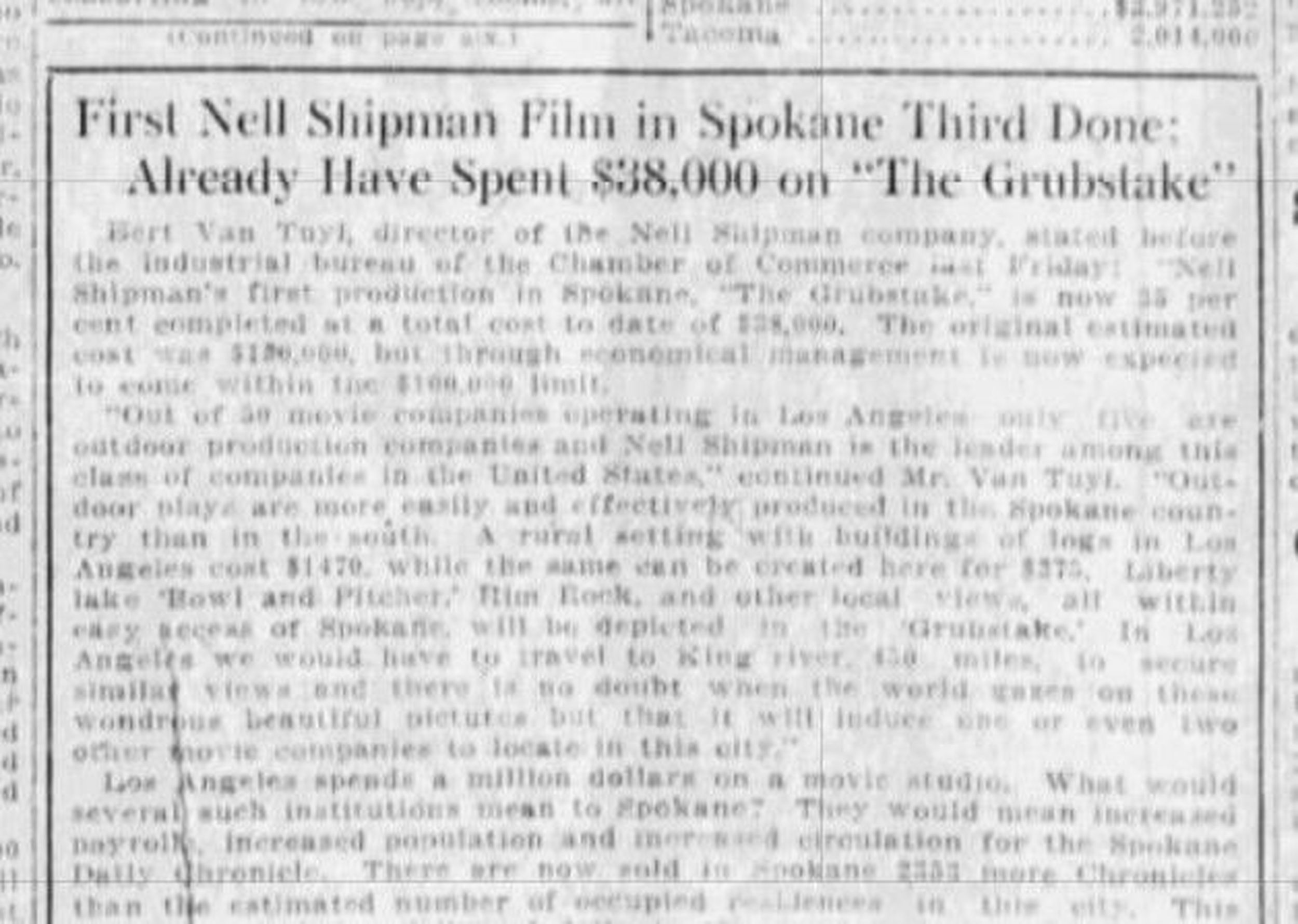 100 years ago in Spokane Production was wrapping on a big movie filmed