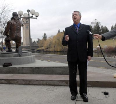
Spokane City Councilman Al French announces he is running for mayor at a  news conference Tuesday in Riverfront Park. Incumbent Dennis Hession is the other announced candidate.
 (Dan Pelle / The Spokesman-Review)