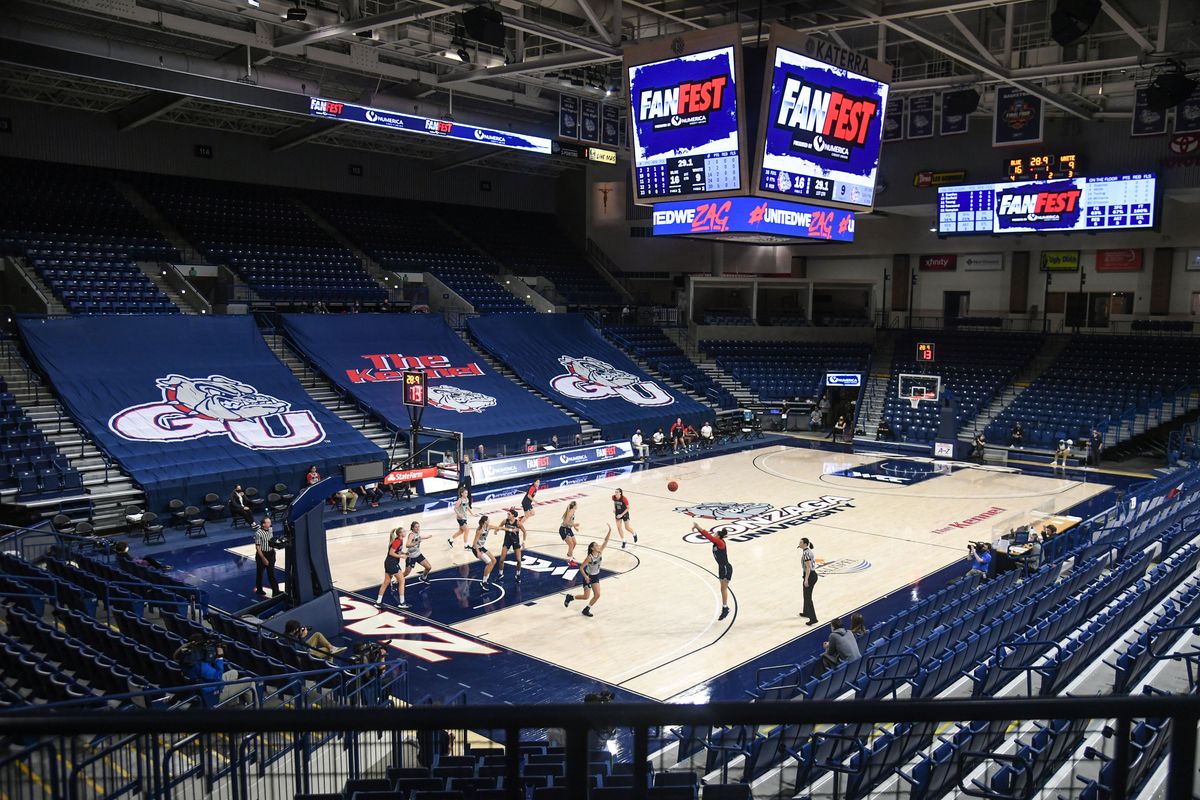 The Gonzaga women’s basketball team warms up before an empty house during FanFest on Nov. 10 at the McCarthey Athletic Center. The Bulldogs led the West Coast Conference in attendance last season, averaging nearly 5,700 fans in 14 home games.  (Dan Pelle/THESPOKESMAN-REVIEW)