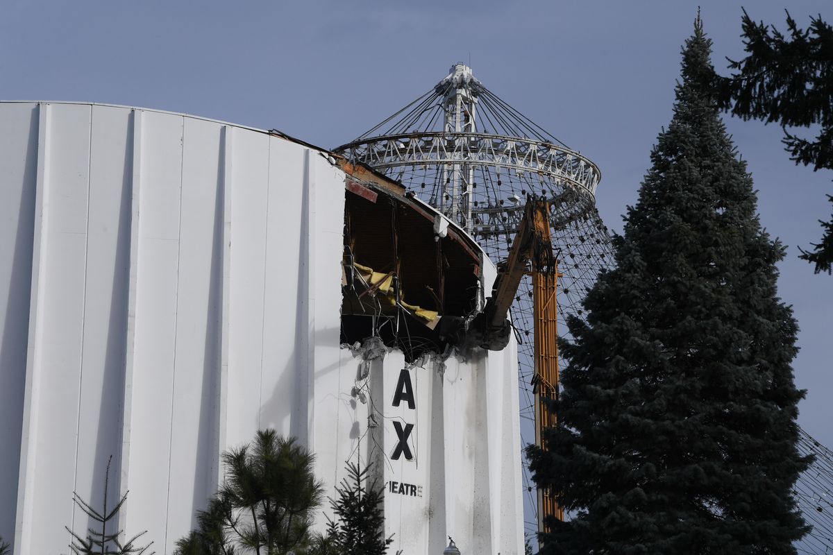 Demolition of the IMAX theater in Riverfront Park begins on Monday, Jan. 29, 2018, in Spokane, Wash. Tyler Tjomsland/THE SPOKESMAN-REVIEW (Tyler Tjomsland / The Spokesman-Review)