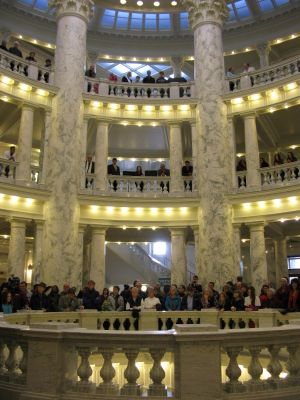 Hundreds gather in the Idaho Capitol rotunda for the state's official Martin Luther King Jr./Idaho Human Rights Day commemoration on Monday (Betsy Russell)