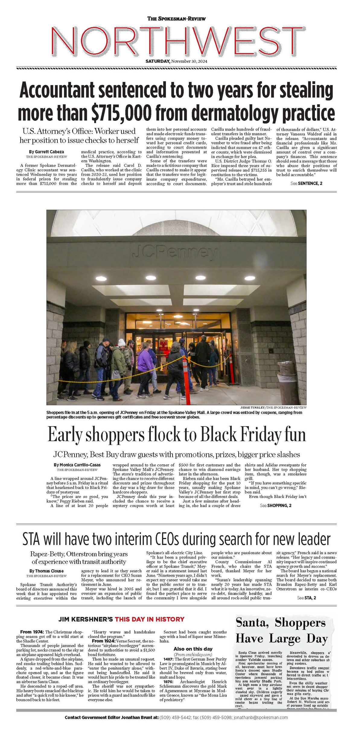 Northwest Front Page for Nov. 30, 2024 The SpokesmanReview