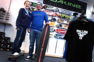 
Jason and Kim Cline are the new owners of L77 Board Shop, a skateboard, snowboard and wakeboard shop at 12505 E. Sprague Ave.
 (Jed Conklin / The Spokesman-Review)