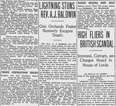 A lightning storm “played hob” with power lines, telephone lines — and one pastor in Opportunity, The Spokesman-Review reported. (SR archives)