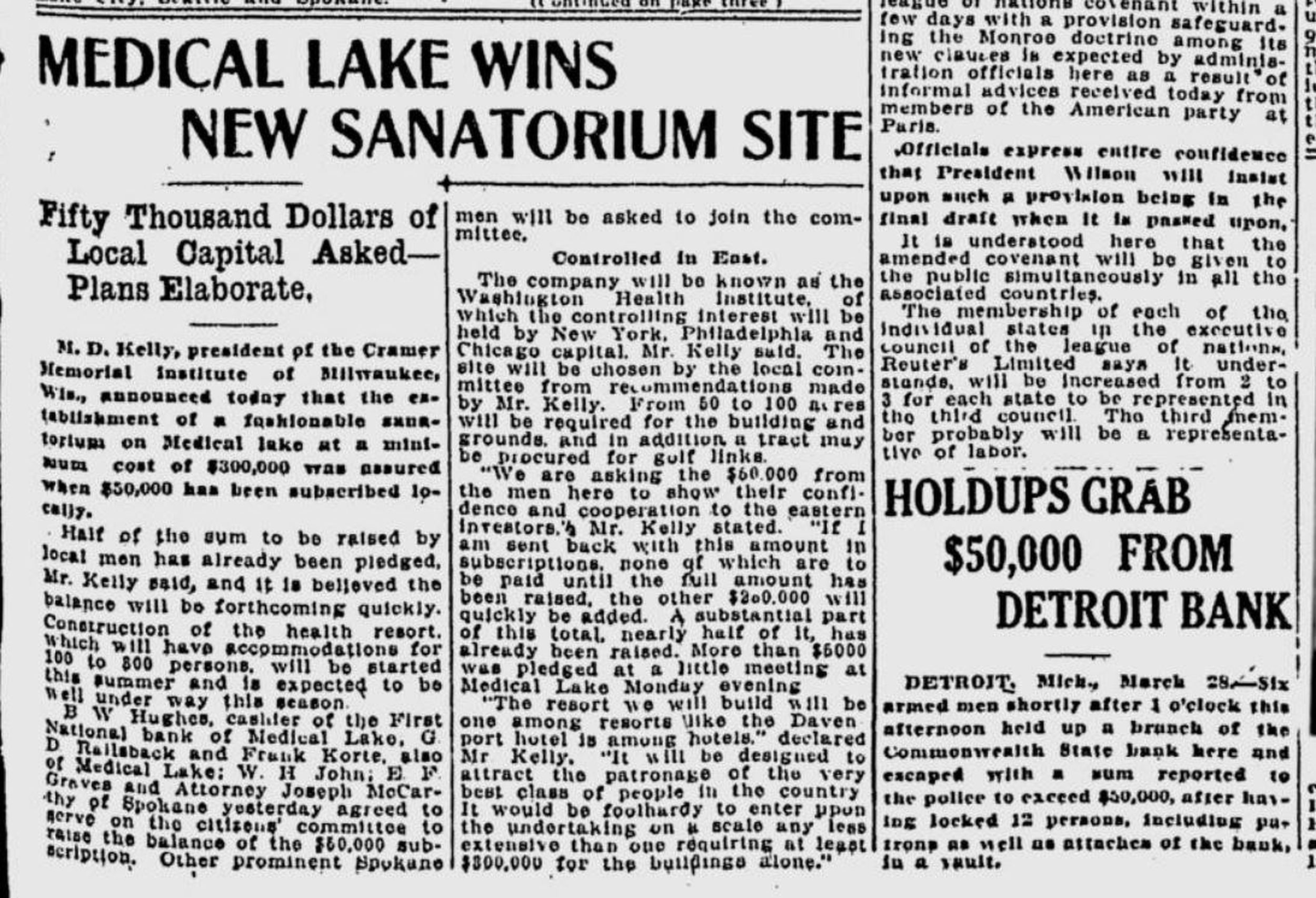 100 years ago in Medical Lake Luxury health resort proposed with room