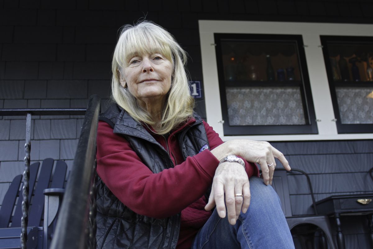 Susan Crowley, a 75-year-old retired attorney, sits outside her home in Hood River, Ore., on Jan. 23, 2021. Crowley submitted public comments to Oregon