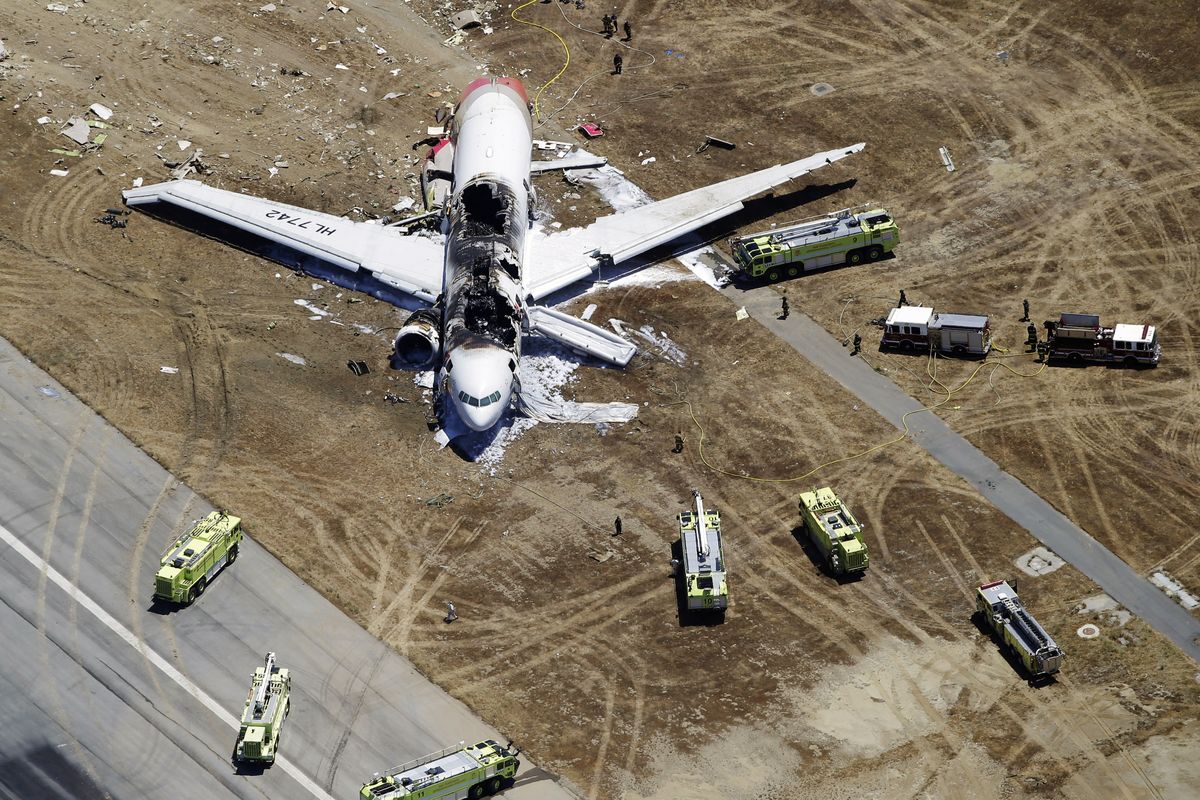 This aerial photo shows the burned fuselage of the plane. (Associated Press)