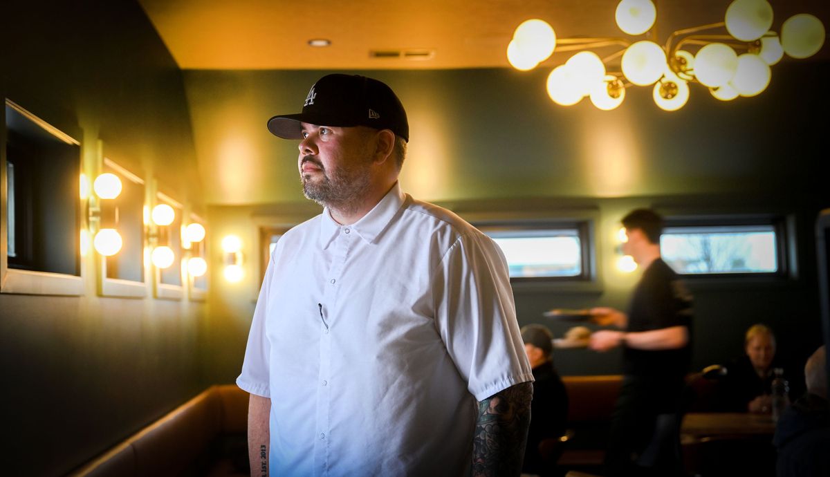Chef Joe Absolor is photographed March 24 at Dodos at the High Spot in Spokane Valley. He opened the restaurant in December at the site of the former Stupid Cow Cafe. The upscale menu features starters, like lumpia with fig jam and clam chowder pot pie, and such mains as rigatoni with meatballs and scallops in red curry.  (Kathy Plonka/The Spokesman-Review)