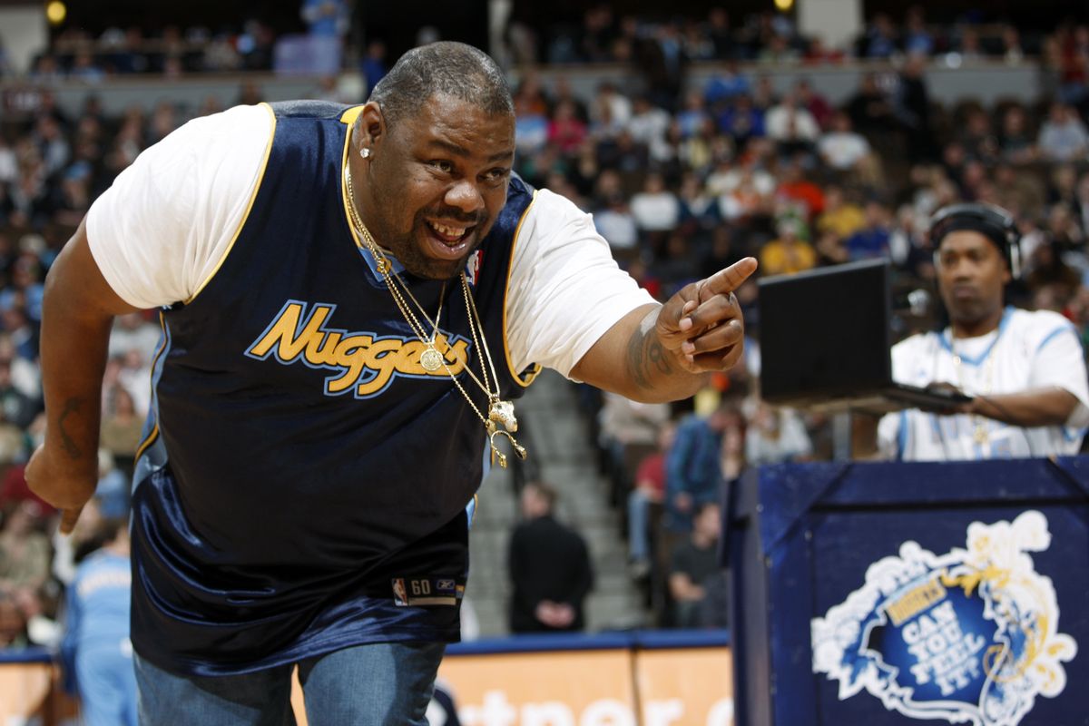 Biz Markie performs for fans during halftime of the Denver Nuggets