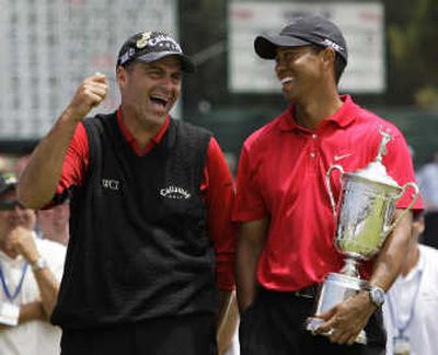 
Tiger Woods, right, and Rocco Mediate played a sudden death hole following an 18-hole playoff round for the U.S. Open title.  Associated Press
 (Associated Press / The Spokesman-Review)