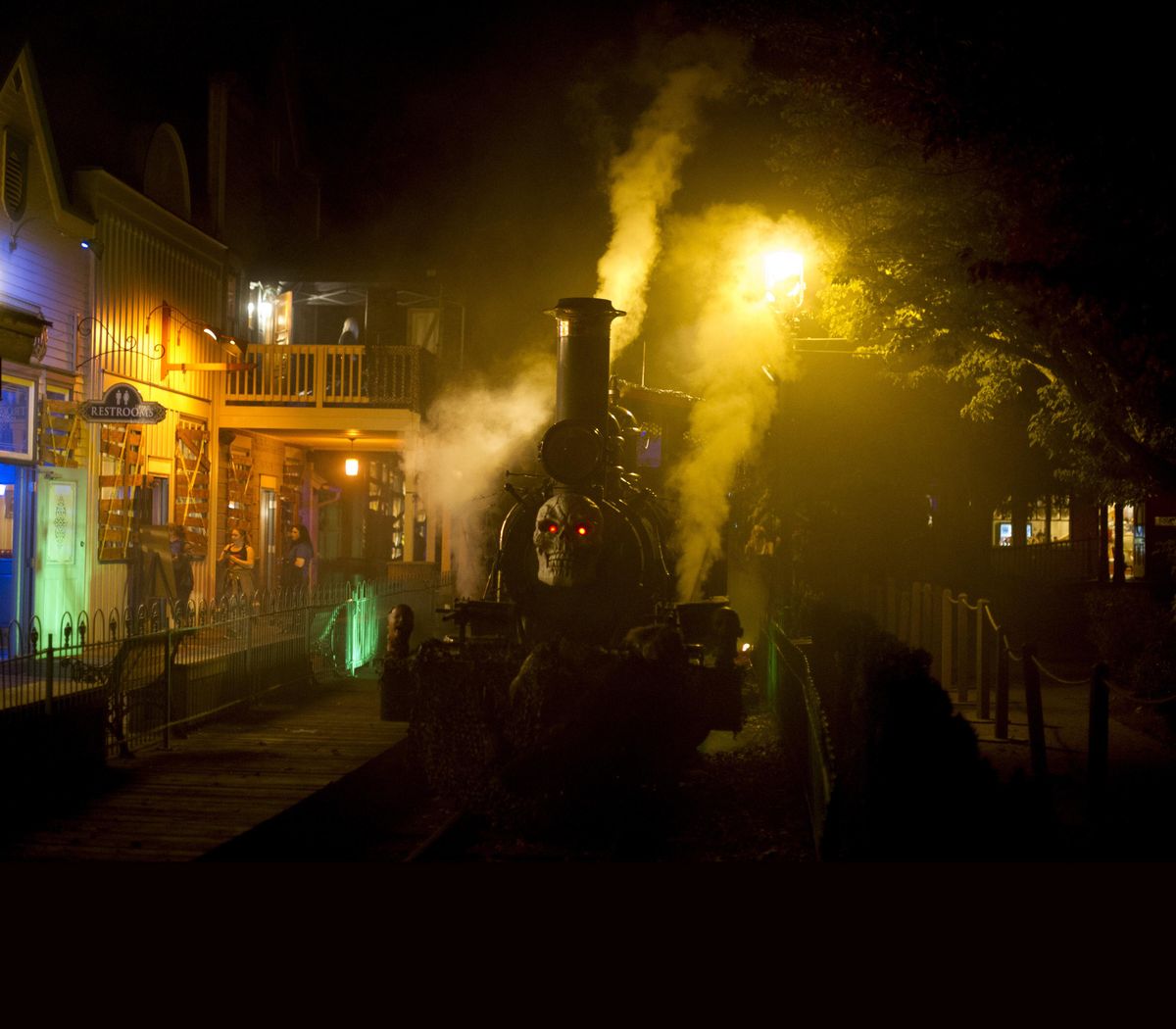 The “Zombiewood Express” prepares to depart the station at Silverwood’s Scarywood Haunted Nights on Friday, Sept. 30, 2016, at Silverwood Theme Park in Athol, Idaho. The annual Halloween event opened Friday and runs until the 29th of October. (Tyler Tjomsland / The Spokesman-Review)