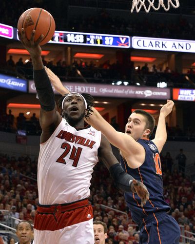 Louisville’s Montrezl Harrell led the Cardinals upset over Virginia. (Associated Press)