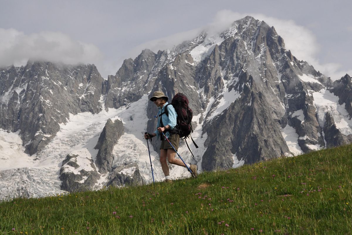 Spokane rheumatologist Meredith Heick practices what she preaches about lowering impact to leg joints by packing trekking poles to Europe for her 110-mile hiking vacation around Mont Blanc. (Rich Landers / The Spokesman-Review)