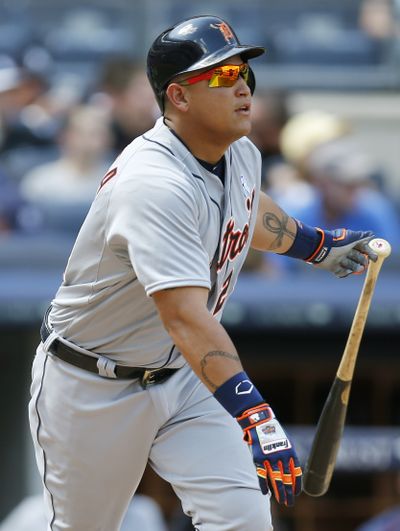 Detroit’s Miguel Cabrera tops the A.L. with a .354 batting average. (Associated Press)