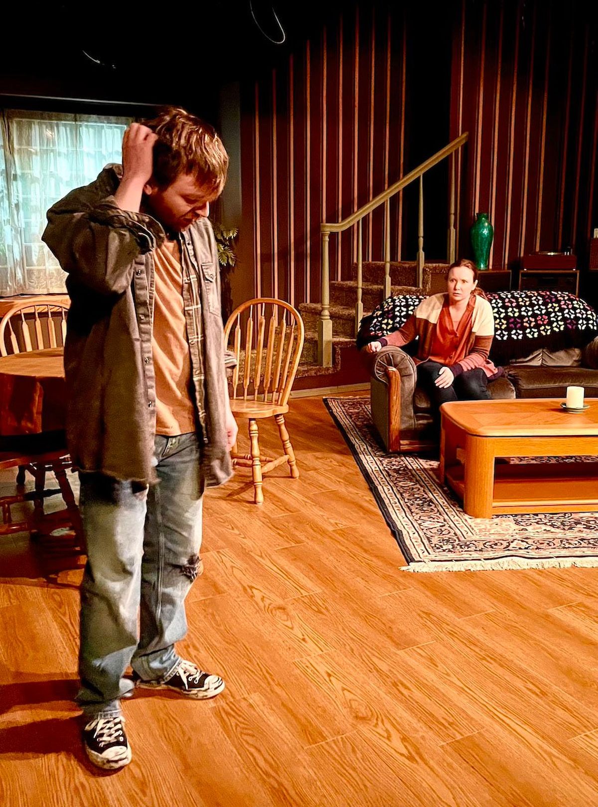 Barin Saxton as Cody, left, and Abby Burlingame as Jen in “I Thought I Knew You,” playing at Stage Left Theater.  (Courtesy of Jeremy Whittington)