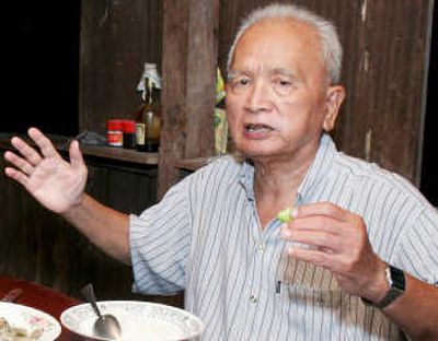 
Former Khmer Rouge No. 2 leader Nuon Chea speaks at his house at Pailin, Cambodia, on Tuesday. Associated Press
 (Associated Press / The Spokesman-Review)