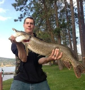 Peter Roundy with a northern pike caught in Long Lake in April 2013.