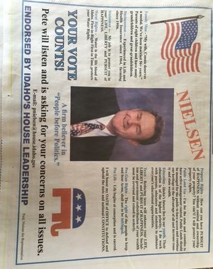 Idaho Rep. Pete Nielsen, R-Mountain Home, placed this ad in three newspapers in his district this week