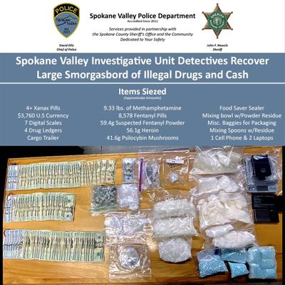 Spokane Valley detectives made a huge drug bust and arrest Tuesday.  (Courtesy of Spokane Valley police)