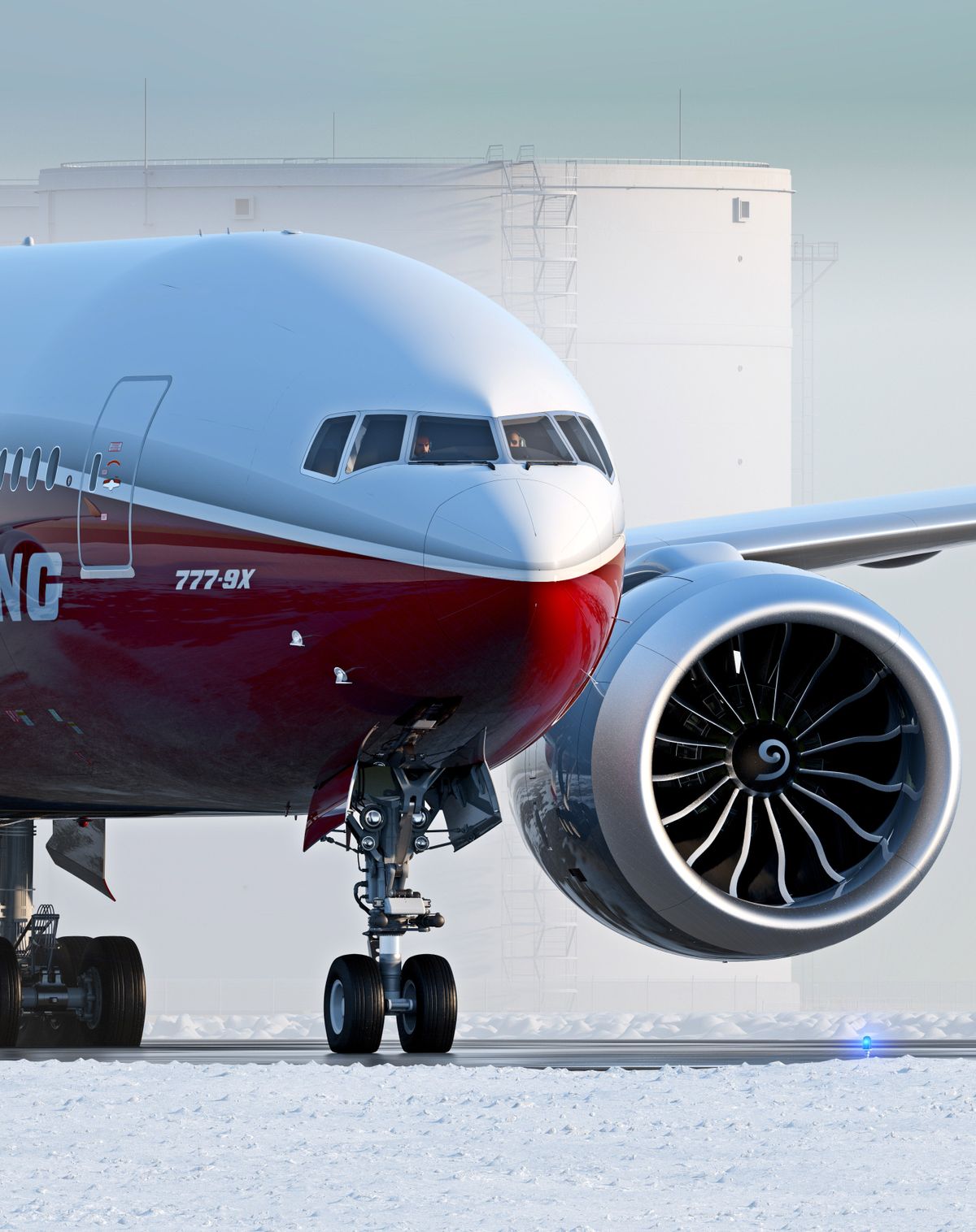 An artist’s rendering of the Boeing 777-9X, the largest of the aerospace company's new family of 777X jetliners. (Associated Press)